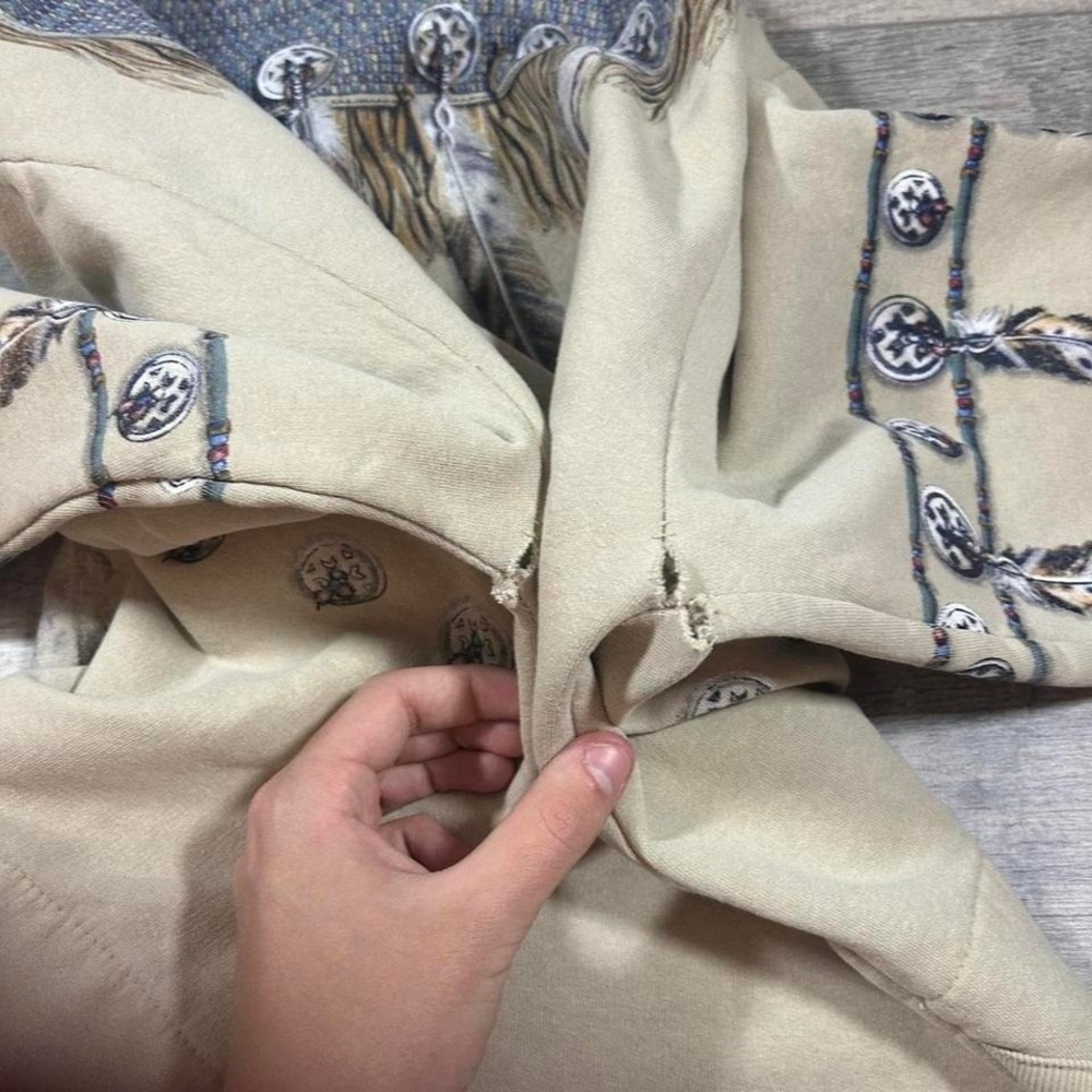 Vintage 90s tribal tan and blue western button up women's cardigan sweatshirt - Picture 7 of 7